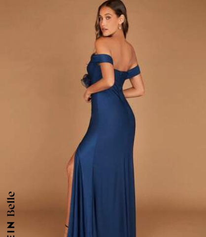 Belle 1pc 3D Rosette Off Shoulder High Split Dress