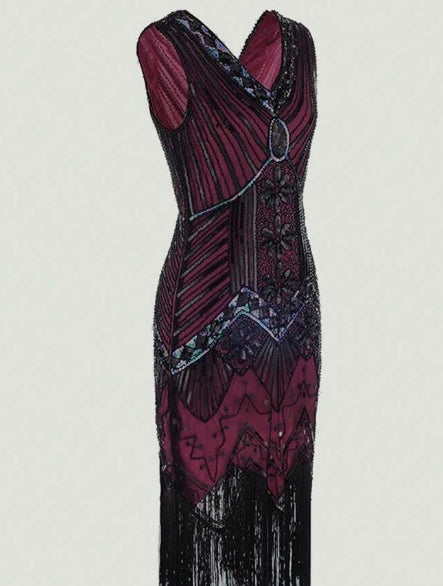 Fringe Hem Sequin Decor Party Dress