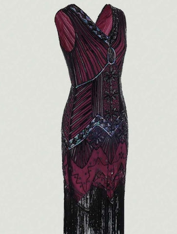 Fringe Hem Sequin Decor Party Dress