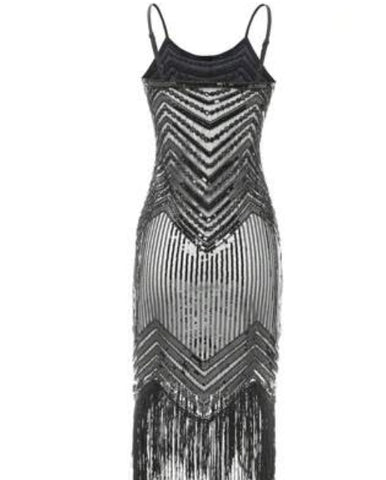 Fringe Hem Sequined Cami Party Dress