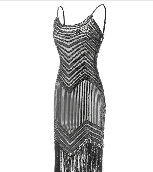 Fringe Hem Sequined Cami Party Dress
