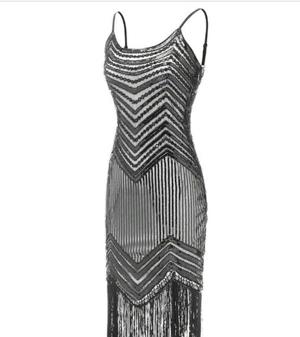 Fringe Hem Sequined Cami Party Dress