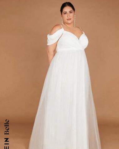 Belle Plus 1pc Cold Shoulder Mesh Wedding Dress
