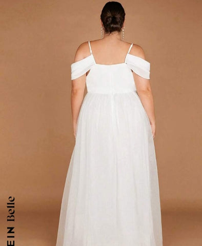 Belle Plus 1pc Cold Shoulder Mesh Wedding Dress