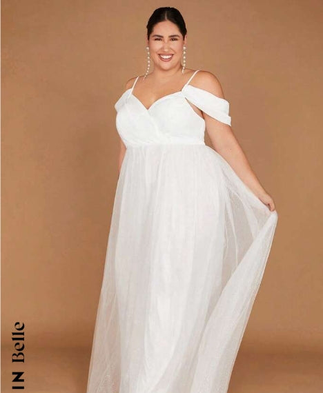 Belle Plus 1pc Cold Shoulder Mesh Wedding Dress