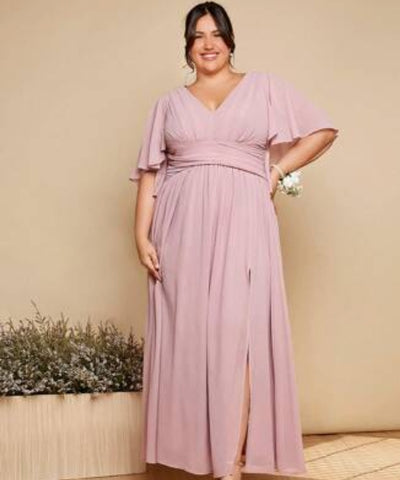 Belle Plus 1pc Butterfly Sleeve Split Thigh Bridesmaid Dress