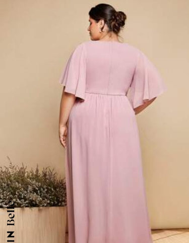 Belle Plus 1pc Butterfly Sleeve Split Thigh Bridesmaid Dress