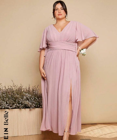 Belle Plus 1pc Butterfly Sleeve Split Thigh Bridesmaid Dress