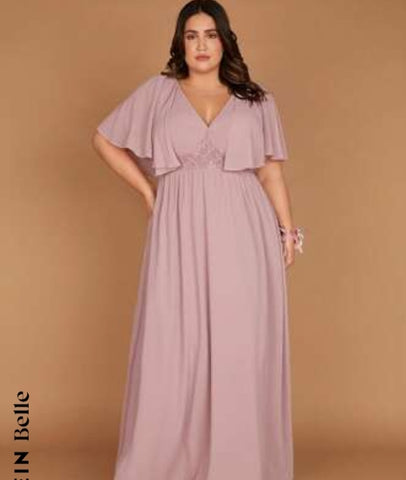 Belle Plus 1pc Cloak Sleeve Chiffon Maxi Dress