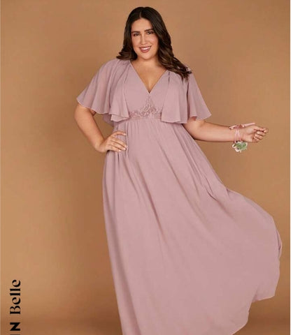 Belle Plus 1pc Cloak Sleeve Chiffon Maxi Dress