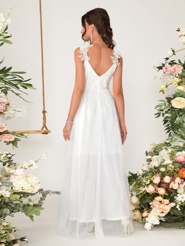 Sequin Decor Appliques Mesh Wedding Dress