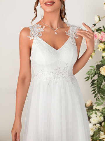 Sequin Decor Appliques Mesh Wedding Dress