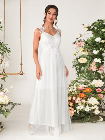 Sequin Decor Appliques Mesh Wedding Dress