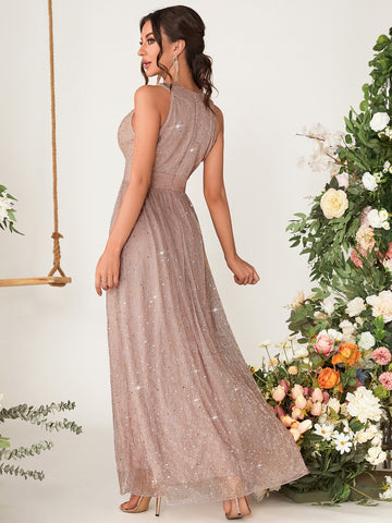 Sequin Decor Glitter Bridesmaid Dress