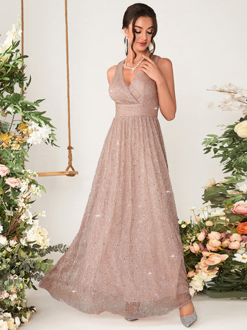 Sequin Decor Glitter Bridesmaid Dress