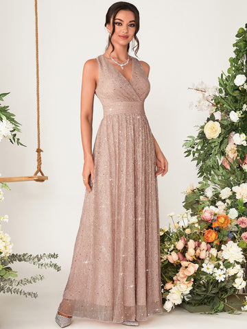 Sequin Decor Glitter Bridesmaid Dress