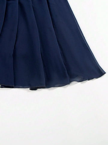 Sequin Lace Splicing Chiffon Long Dress With Round Neck For Cocktail And Party Events