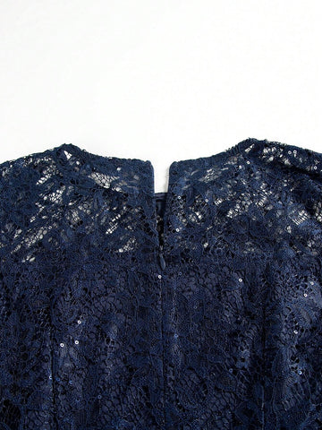 Sequin Lace Splicing Chiffon Long Dress With Round Neck For Cocktail And Party Events