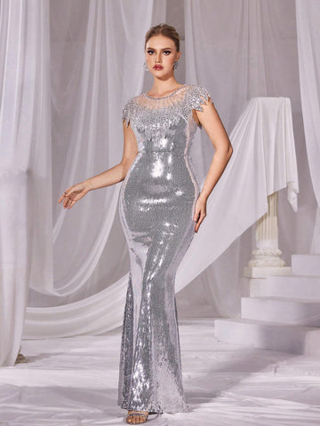 Sequin Mermaid Hem Formal Dress