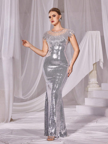 Sequin Mermaid Hem Formal Dress