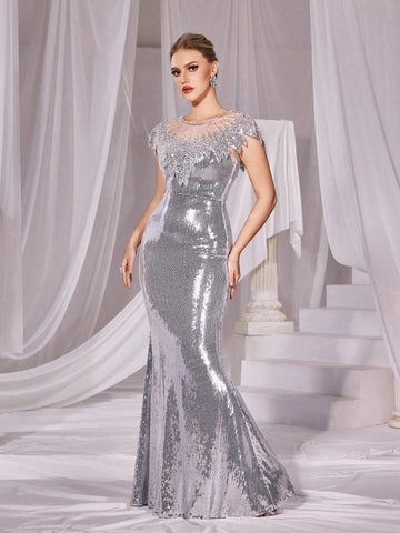 Sequin Mermaid Hem Formal Dress
