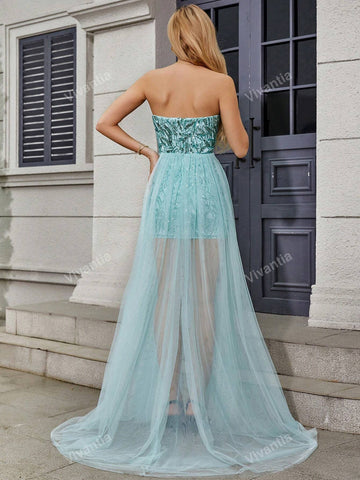 Sequin Mesh Splice Floor-Length Bodycon Formal Dress