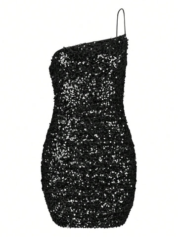 Sequin One Shoulder Mini Dress