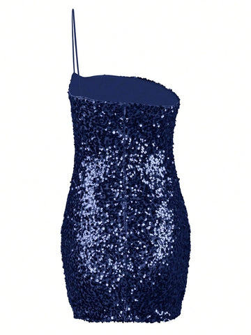 Sequin One Shoulder Mini Dress