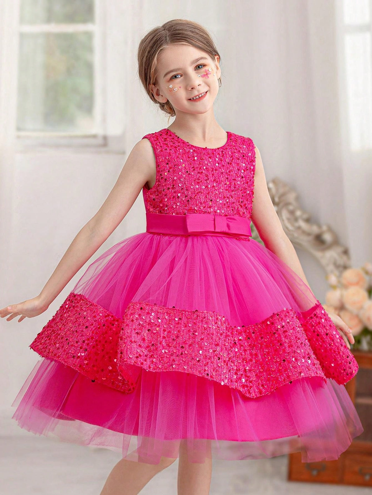 Sequin Patchwork Puffy Tulle Princess Dress For Young Girls, Suitable For Birthday Party, Dance, Wedding, Flower Girl, Piano Performance, Daily Wear Etc.