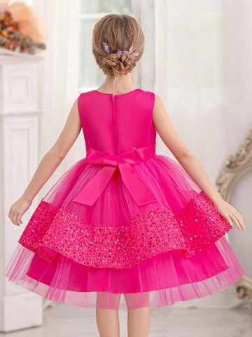 Sequin Patchwork Puffy Tulle Princess Dress For Young Girls, Suitable For Birthday Party, Dance, Wedding, Flower Girl, Piano Performance, Daily Wear Etc.