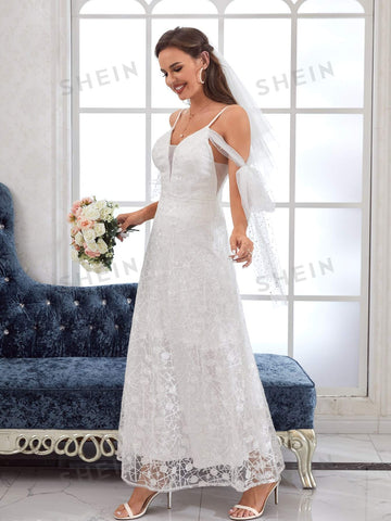 Sequins Mesh Knot Side Cold Shoulder Lace Wedding Dress