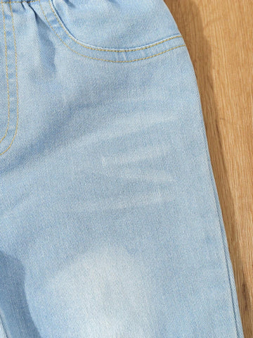 Set Of 3 Basic And Versatile Casual Ripped Skinny Jeans With Elastic Waistband For Young Girls