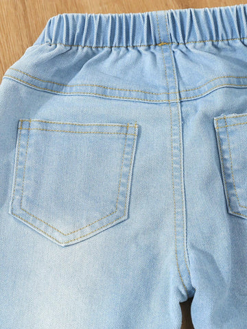 Set Of 3 Basic And Versatile Casual Ripped Skinny Jeans With Elastic Waistband For Young Girls
