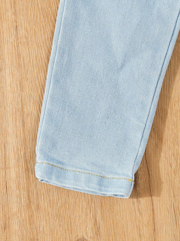 Set Of 3 Basic And Versatile Casual Ripped Skinny Jeans With Elastic Waistband For Young Girls