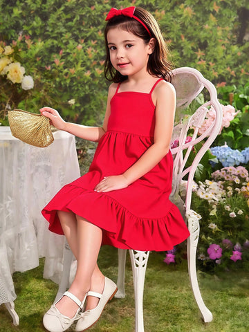 Seven Princess 1pc Young Girls Solid Color A-Line Strap Sundress