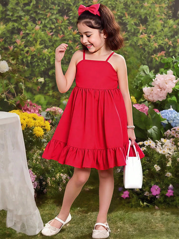 Seven Princess 1pc Young Girls Solid Color A-Line Strap Sundress
