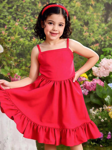 Seven Princess 1pc Young Girls Solid Color A-Line Strap Sundress