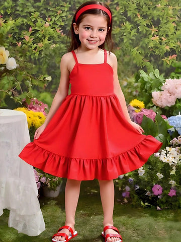 Seven Princess 1pc Young Girls Solid Color A-Line Strap Sundress