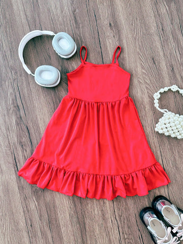 Seven Princess 1pc Young Girls Solid Color A-Line Strap Sundress