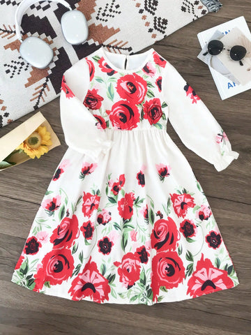 Seven Princess Young Girl Digital Print Long Sleeve Dress, Summer New Arrival