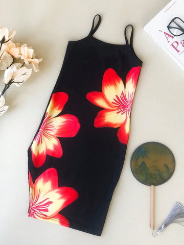 Seven Princess Young Girl Floral Print Slit Strap Casual Dress, Suitable For Summer