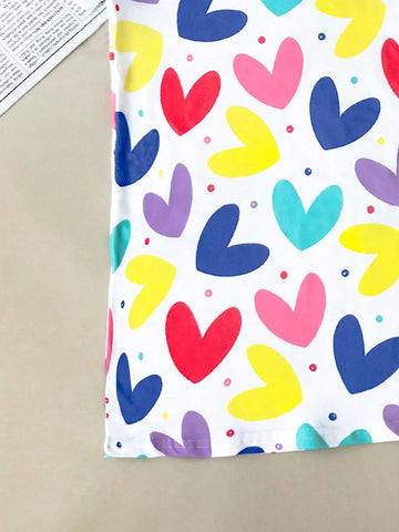 Seven Princess Young Girls Colorful Heart Print Casual Vacation Style Princess Dress, Summer New Arrival