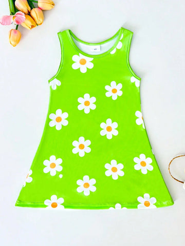 Seven Princess Young Girls Summer New Floral Print Cute Princess Casual Vacation Sleeveless A-Line Dress