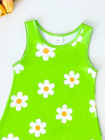 Seven Princess Young Girls Summer New Floral Print Cute Princess Casual Vacation Sleeveless A-Line Dress