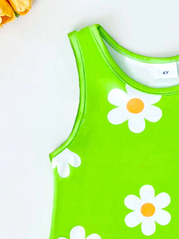 Seven Princess Young Girls Summer New Floral Print Cute Princess Casual Vacation Sleeveless A-Line Dress