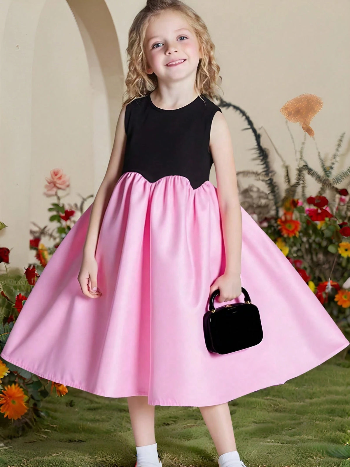 Seven Princess Young Girls Summer New Patchwork Sleeveless Round Neck Simple Casual Dress