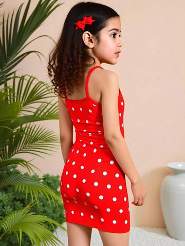 Seven Princess Young Girls' Summer New Vacation Digital Polka Dot Snug Fit Sleeveless Dress