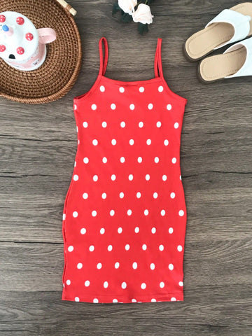 Seven Princess Young Girls' Summer New Vacation Digital Polka Dot Snug Fit Sleeveless Dress