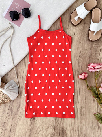 Seven Princess Young Girls' Summer New Vacation Digital Polka Dot Snug Fit Sleeveless Dress