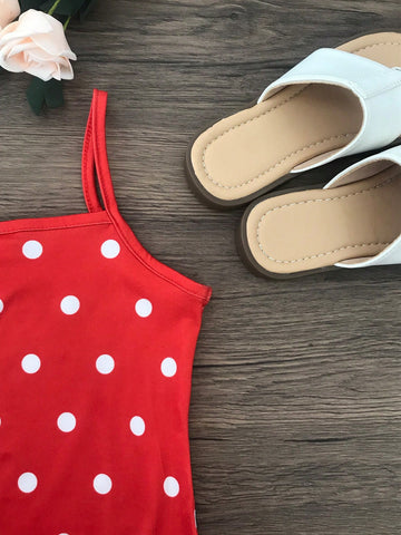 Seven Princess Young Girls' Summer New Vacation Digital Polka Dot Snug Fit Sleeveless Dress